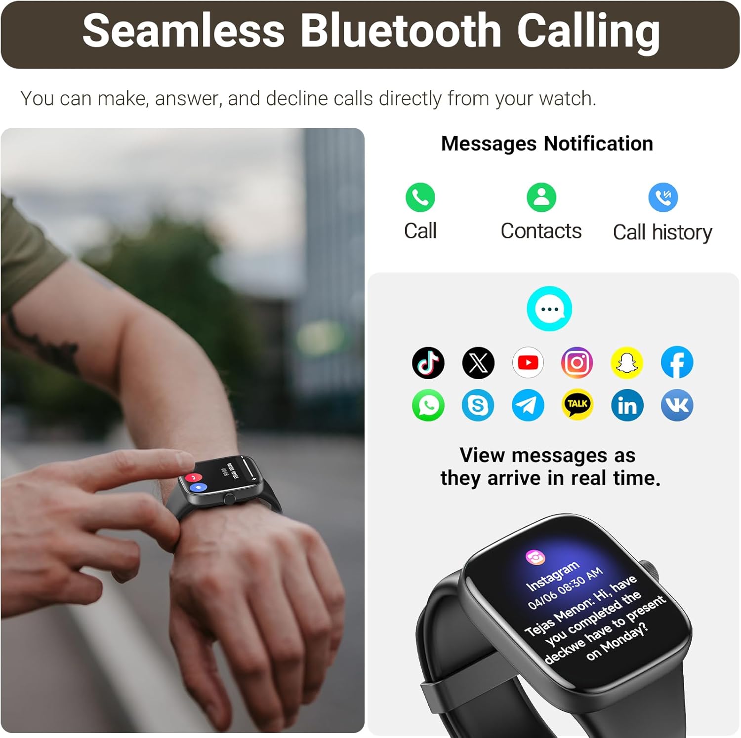 TOZO AMOLED S7 Smart Watch Bluetooth Call 1.85” Ultra HD Screen,Dynamic Dials Messages Push 100+ Sports Modes,Detect Human Health (Heart Rate,Blood Oxygen) with High Battery Life Touch Screen Watch - Image 4