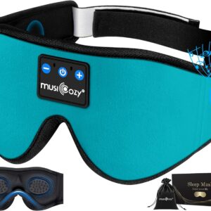 MUSICOZY Sleep Headphones 3D Bluetooth 5.2 Headband Sleep Mask, Wireless Sleeping Headphones Music Earbuds Eye Mask for Side Sleepers Travel with Speakers Cool Gadgets Gifts