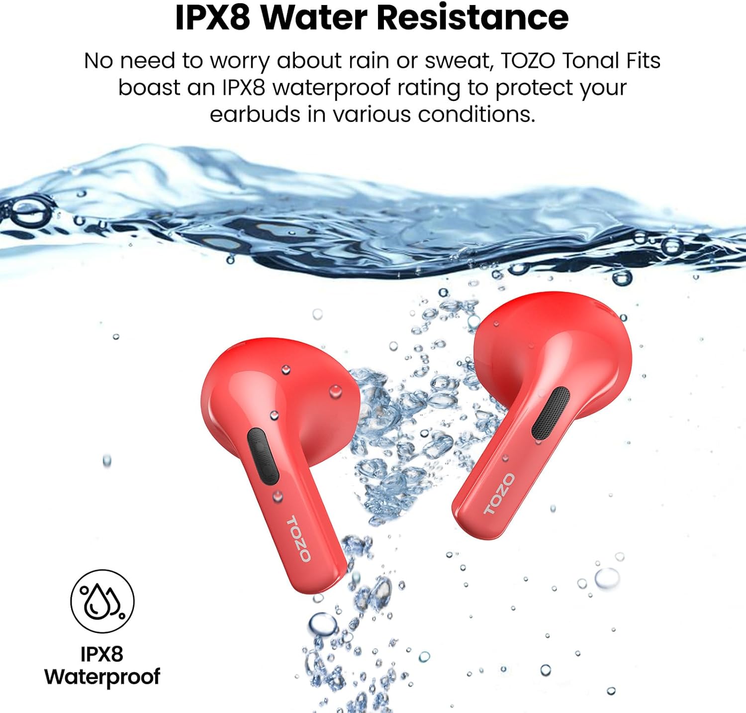 TOZO T21 Wireless Earbuds Bluetooth 5.3 in Ear Headphones Dual Mic Call Noise Cancelling IPX8 Waterproof 44H Playback Stereo Sound with LED Display Wireless Charging Case 32 EQs via APP Red - Image 8