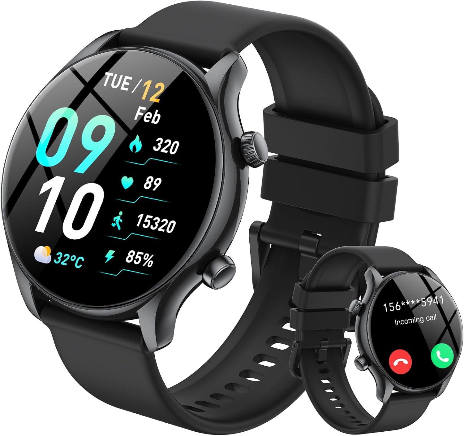 Smart Watch, 1.39" Smartwatch for Men Women (Answer/Make Call), Fitness Activity Tracker with Heart Rate & Sp02 Monitor, 100+ Sport Modes, IP68 Waterproof Fitness Watch for Android iOS (Black)
