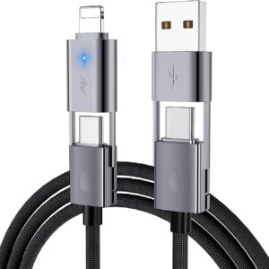 4 in 1 USB C Cable, 2Pack [Upgraded] 4-in-1 Multi Fast Charging Cable Universal Charger Cord PD 65W 27W, 6FT Round Braided Dual C to C Cable Combo Type C/USB A/L Port for iPhone/i-Pad/Samsung/Mac Book