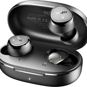 TOZO E1 Wireless Earbuds Build in Mic Clear Calls Ergonomic Light Weight Bluetooth 5.3 in Ear Headphones IPX6 Waterproof Premium Stereo Sound Headset 30H Playtime with 32 EQs via APP, Black