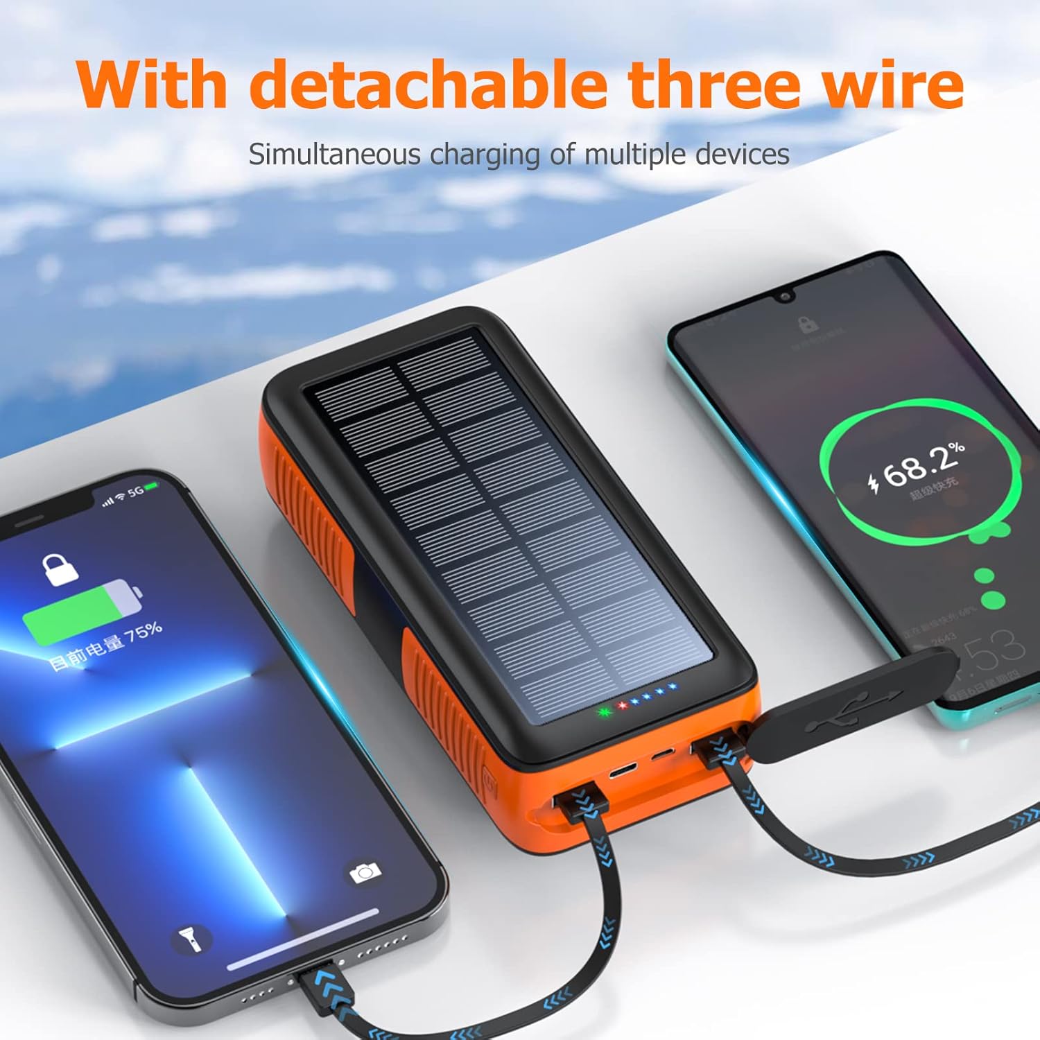 Solar Charger Power Bank 63200mAh, Portable Charger with Dual Outputs & Dual Inputs 4 LEDs Flashlight, Hand Crank Power Bank Fast Charging Battery Pack for Outdoor Camping Survival Gear - Image 2