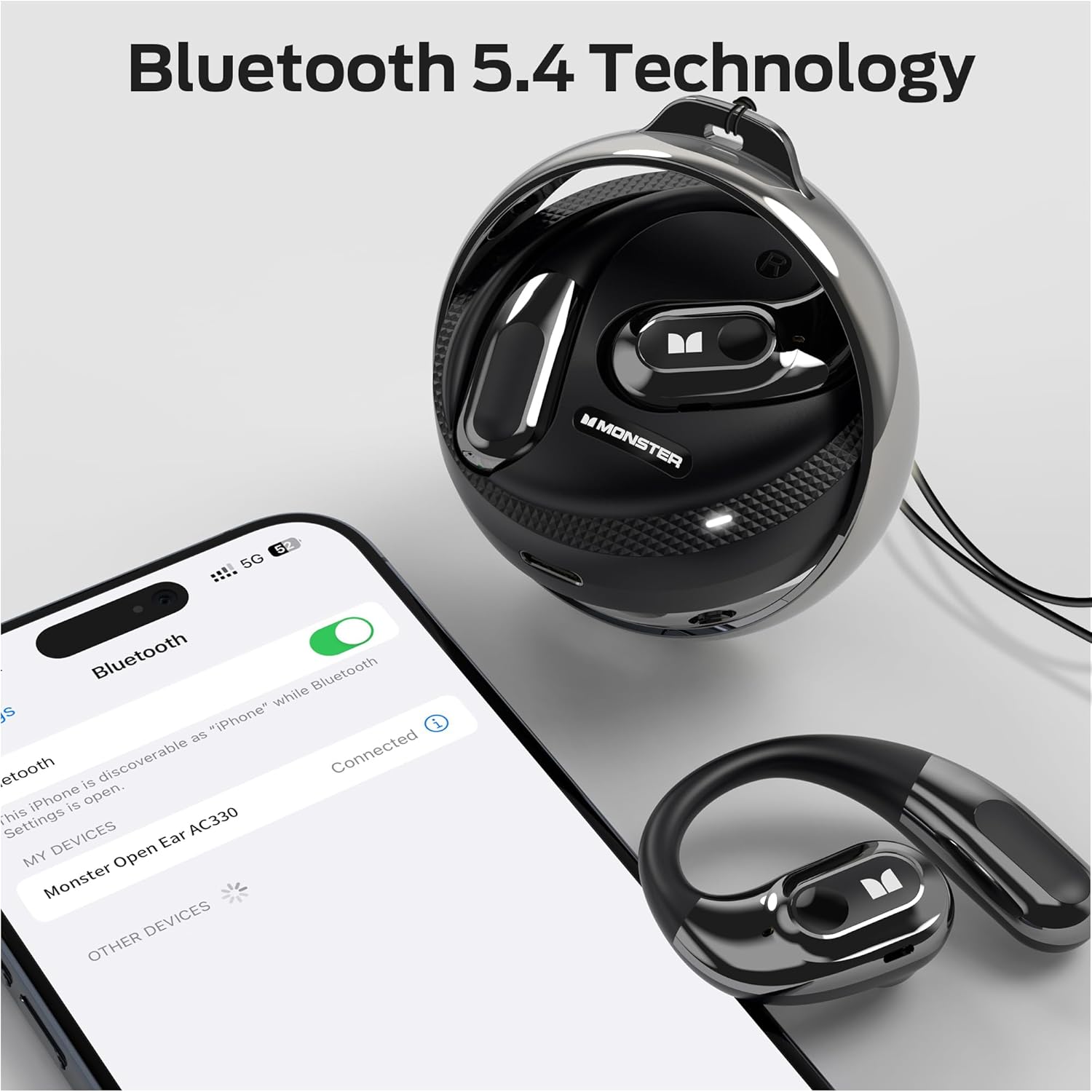 Monster Open Ear Headphones AC330, Wireless Earbuds Bluetooth 5.4 with Clear Talk, Stylish Rotating Case with Lanyard, Type-C Charging,Comfort Fit, 24H Playback, IPX5 Water Resistant, Black - Image 6
