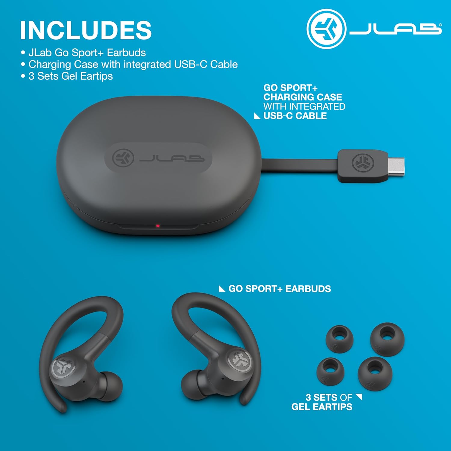 JLab Go Sport+ Wireless Workout Earbuds Featuring C3 Clear Calling, Secure Earhook Sport Design, 32+ Hour Bluetooth Playtime, and 3 EQ Sound Settings (Graphite) - Image 4