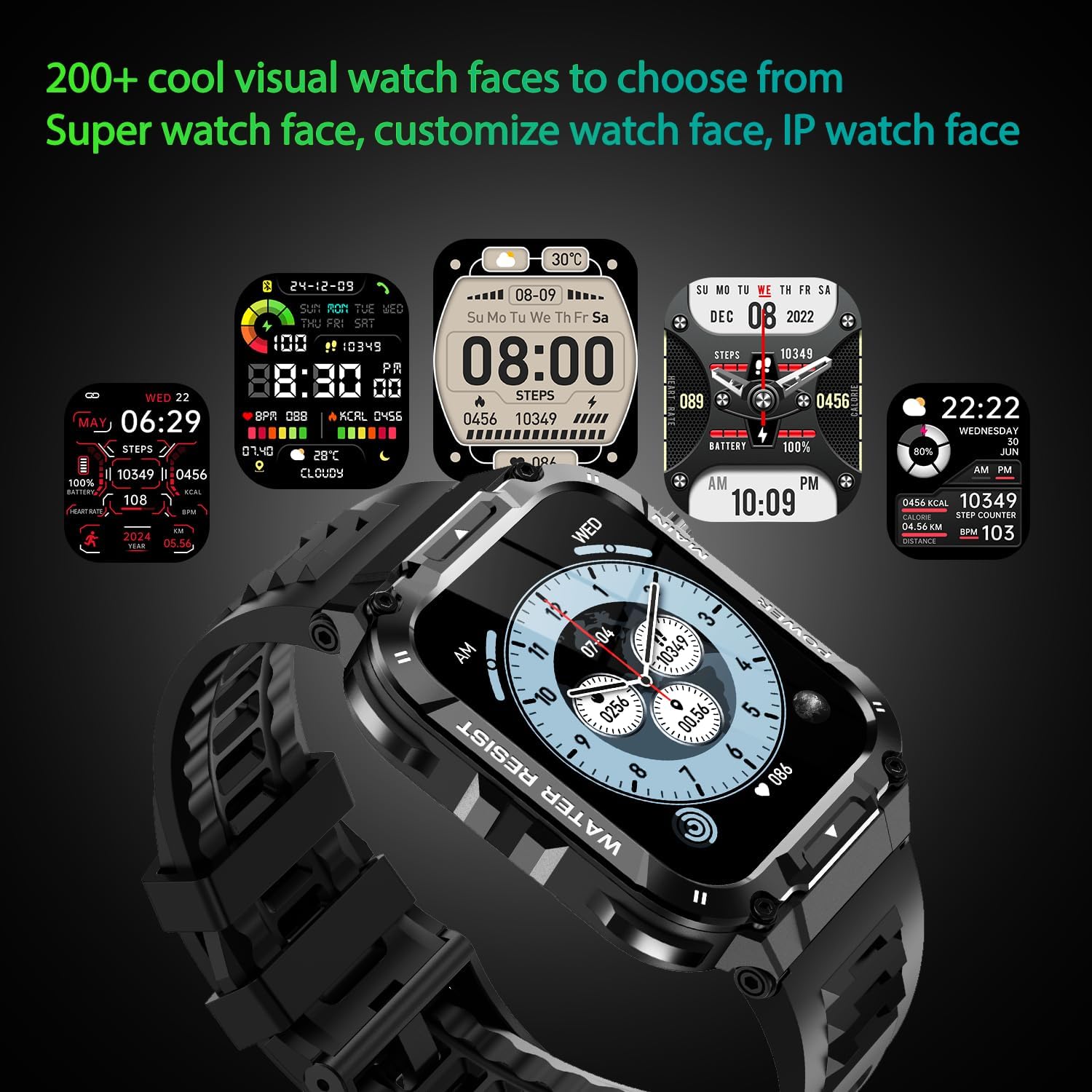 Military Smart Watch for Men with Call Function,Fitness Smartwatch for Android Phones and iPhone,Waterproof Fitness Tracker with Blood Oxygen/Heart Rate/Sleep/100+ Sport Modes, Watches for Men - Image 7