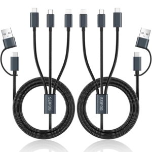 Multi Charging Cable 5 in 1, 2 Pcs 4FT USB C/A Multi Charger Cable to Type-C/Micro USB Port, Nylon Braided USB C Multiple Charger Cable, Universal Multi Phone Charger Cable for Cell Phones and More