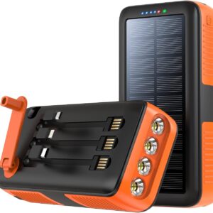 Solar Charger Power Bank 63200mAh, Portable Charger with Dual Outputs & Dual Inputs 4 LEDs Flashlight, Hand Crank Power Bank Fast Charging Battery Pack for Outdoor Camping Survival Gear