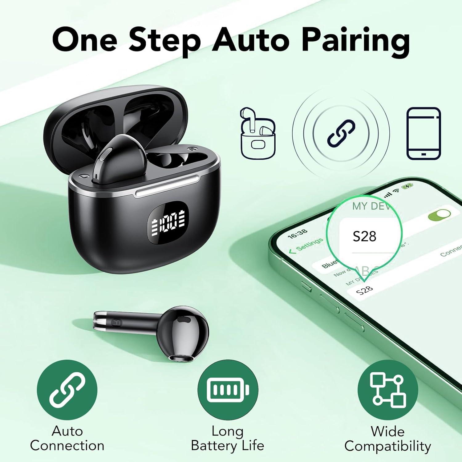 Wireless Earbuds, Bluetooth Headphones 5.3, 50H Playtime LED Display Deep Bass Ear Buds with 4 ENC Noise Cancelling Mic, IP7 Waterproof in-Ear Earphones for Phone Tablet Laptop Sports - Image 4