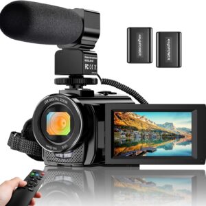Video Camera YouTube Vlogging Camera Recorder FHD 1080P 24.0MP 3.0 Inch 270 Degree Rotation Screen 16X Digital Zoom Camcorder with Microphone,Remote Control and 2 Batteries