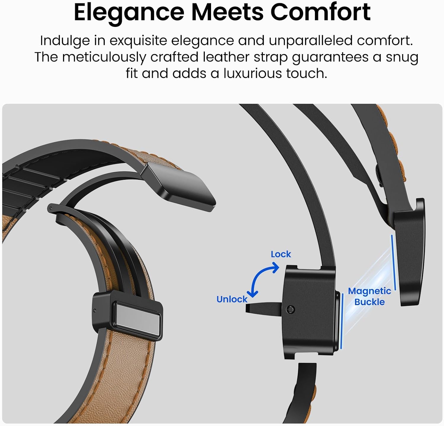 TOZO AMOLED S5 Smart Watch (Answer/Make Calls), 1.43’’ HD Screen for Men Women 100+ Sport Modes Fitness Watchs with Blood Oxygen/Sleep/Heart Rate Monitor, IP68 Waterproof, Leather Band Orange - Image 3