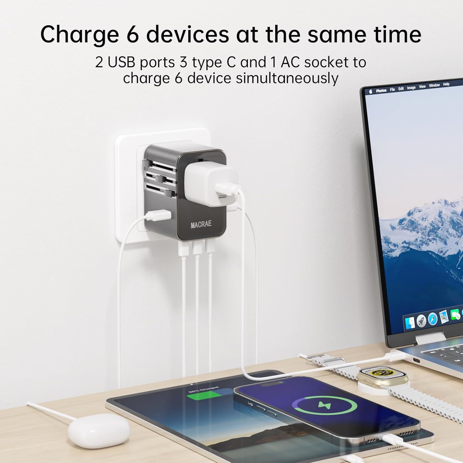 Universal Travel Adapter Worldwide with 3 USB C and 2 USB A Ports, MACRAE Universal European Plug Adaptor US to World, International Power Adapter for EU, USA, UK, Australia, Thailand, India etc - Image 5