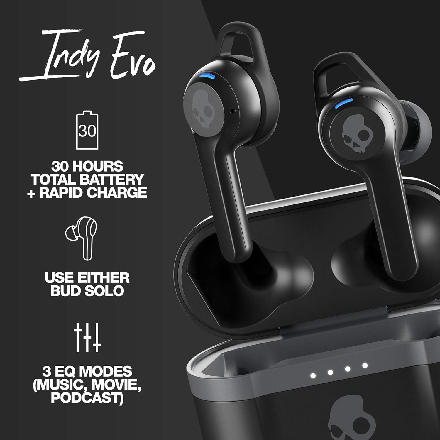 Skullcandy Indy Evo In-Ear Wireless Earbuds, 30 Hr Battery, Microphone, Works with iPhone Android and Bluetooth Devices - Black - Image 3