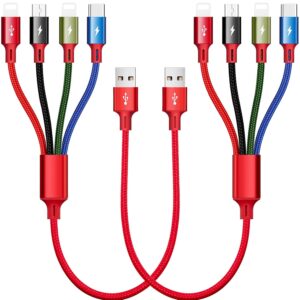 Short Multi Charging Cable, 1Ft/2Pack Multi Charging Cord, 4 in 1 Multi Charger Cable,Multi Charger,Fast Charging with IP/Type C/Micro USB Ports for Cell Phones/Tablets/Samsung Galaxy/LG/More