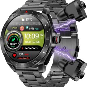 Smart Watch with Earbuds for Android iPhone,1.52 inch IPS Fitness Tracker,All-in-one Smartwatches Long Time Standby TWS Music Watch for Men Women