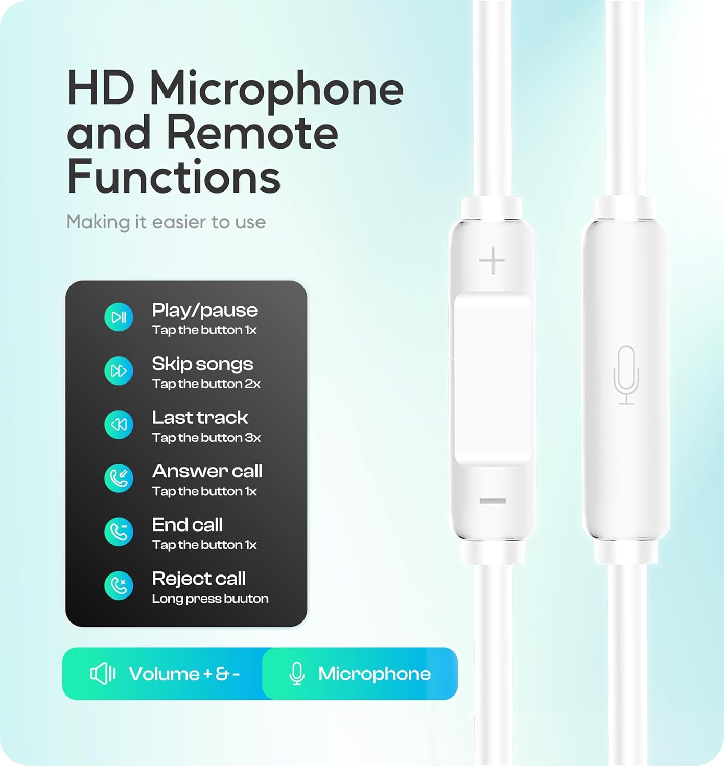 Wired Earbuds with Mic, Earphones Ear Buds Wired Plug in Earbuds Noise Cancelling Earbuds Wired, in Ear Headphones Wired Ear Buds, Aux Headphones Wired Earphones with Cord Snow White - Image 4