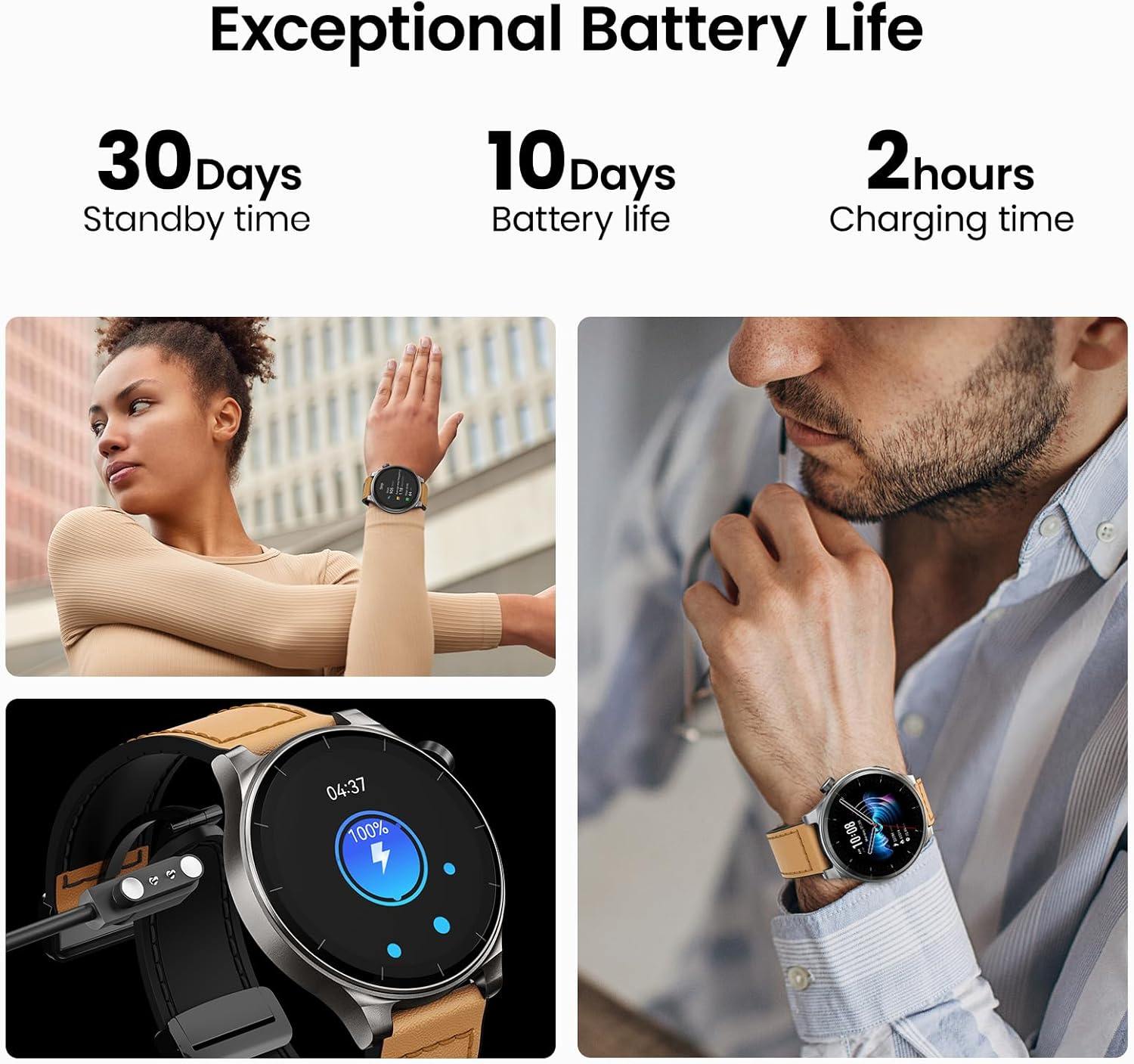 TOZO AMOLED S5 Smart Watch (Answer/Make Calls), 1.43’’ HD Screen for Men Women 100+ Sport Modes Fitness Watchs with Blood Oxygen/Sleep/Heart Rate Monitor, IP68 Waterproof, Leather Band Orange - Image 8