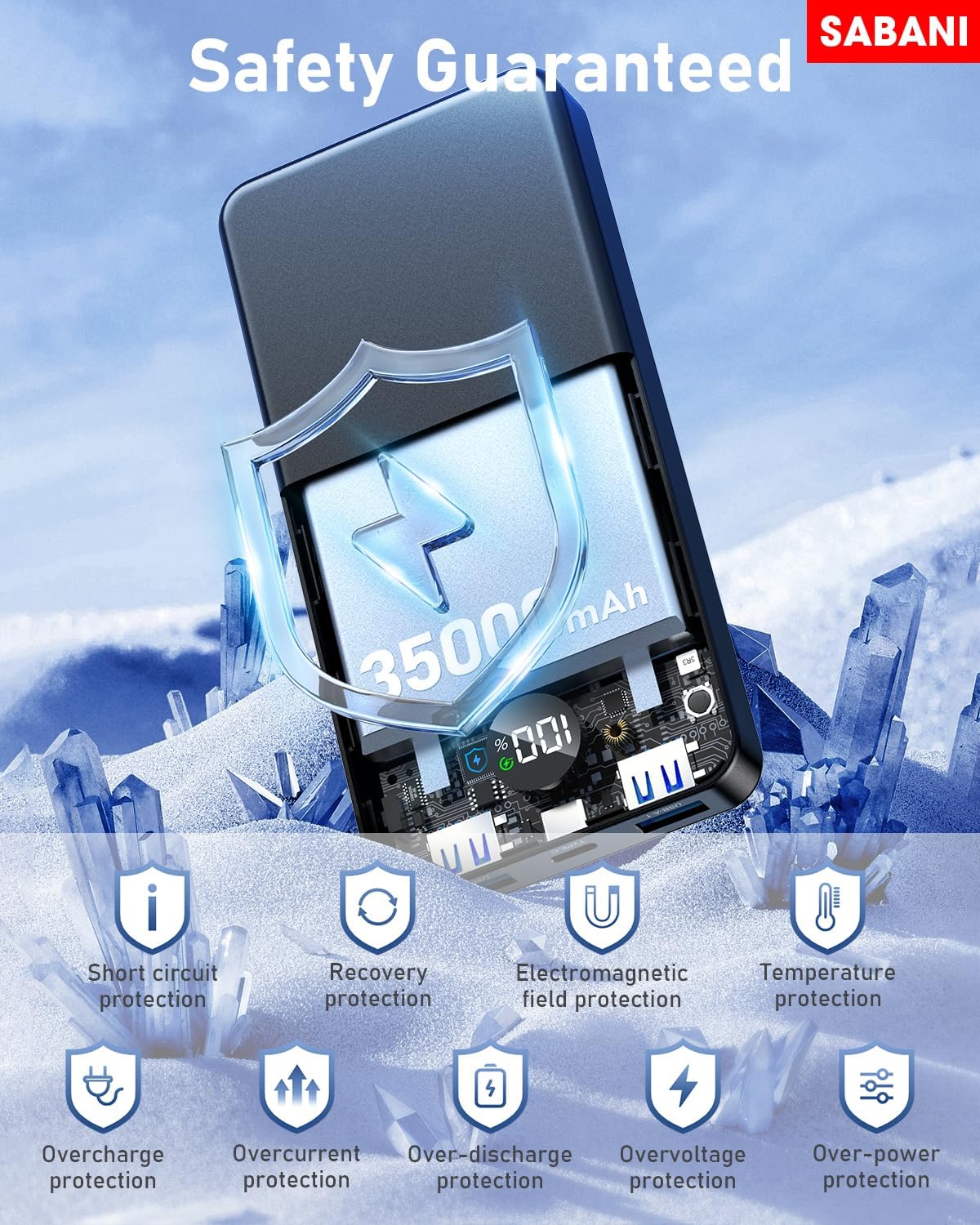 SABANI Portable Charger 35000mAh Power Bank - Portable Battery with 4 Built in Cables, 22.5W Fast Charging Battery Pack Compatible with iPhone 16 15 14 13 Samsung Android Phone etc (1 Pack, Black) - Image 5