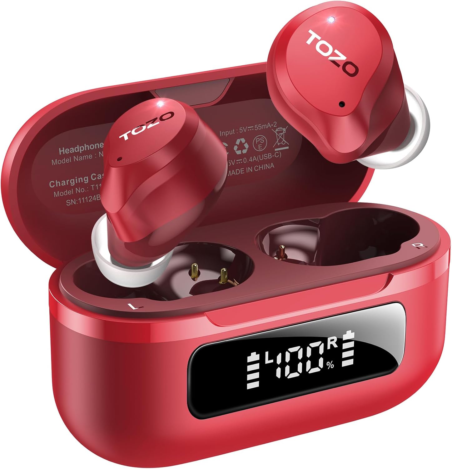 TOZO Hybrid Active Noise Cancelling Wireless Earbuds, 6 Mics ENC Clear Call, IPX8 Waterproof, in Ear Bluetooth 5.3 Headphones Stereo Bass Ear Buds 59H Playtime with LED Display 32 EQs via APP