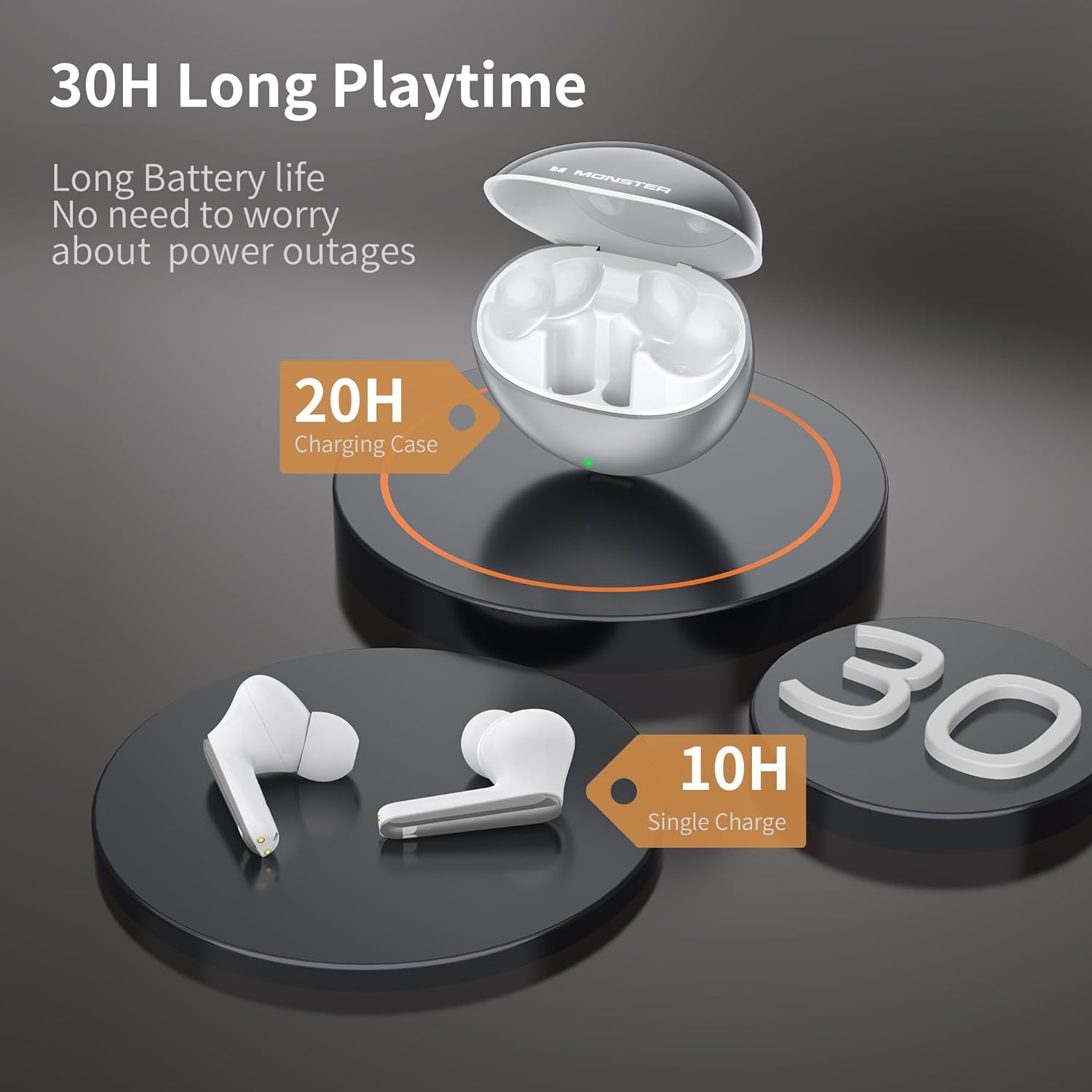 Monster N-Lite 203 AirLinks Wireless Earbuds, Bluetooth 5.3 Headphones HiFi Stereo, Wireless Earphones with 30H Playback, Type-C Charging, HD Clear Call, Touch Control, IPX6 Waterproof in-Ear Earbuds - Image 7