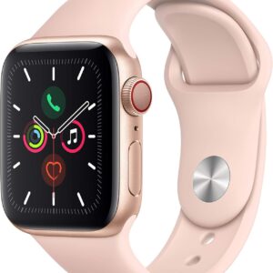 Apple Watch Series 5 (GPS + Cellular, 40MM) - Gold Aluminum Case with Pink Sport Band (Renewed)