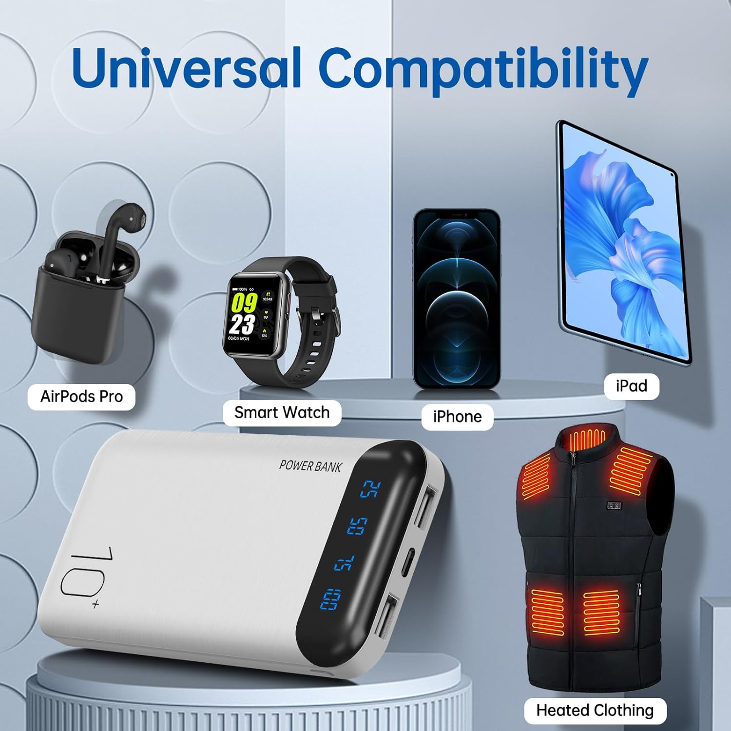 Power Bank 10000mAh Portable Charger Slim External Battery Pack with 2 USB 2.4A Outputs and USB C in/Out Compatible with Huawei iPhone 16 15 14 13 12 iPad Samsung Galaxy S20 Android Tablet (White) - Image 7