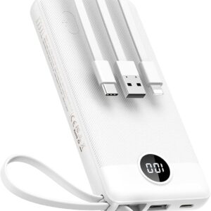 VEEKTOMX Portable Charger with Built in Cables 10000mAh, USB C Power Bank with 5 Outputs and LED Display, Small & Slim Battery Pack Compatible with iPhone/iPad/Samsung and Android Devices for Travel