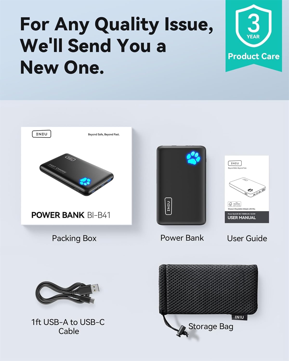 INIU Portable Charger, Lightest 10000mAh 22.5W PD Power Bank, USB C in&Out Fast Charging Battery Pack, External Phone Powerbank Compatible with iPhone 16 15 14 13 Samsung S22 S21 Google iPad etc - Image 8