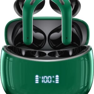 ZINGBIRD Wireless Earbuds Bluetooth 5.4 Ear Buds 60Hrs Playtime Bluetooth Heaphones with Mic & LED Display IPX7 Waterproof Earphones for Sports Workouts Running Compatible with Phone Computer Green M