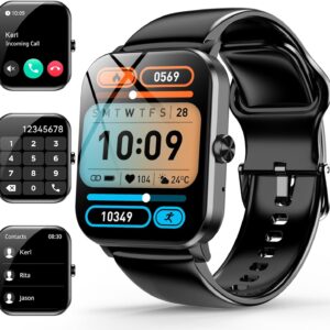 Smart Watch, 1.85" Smartwatch for Men Women (Answer/Make Call), Heart Rate, Sleep Monitor, Pedometer, Spo2, Activity Tracker, IP68 Waterproof Fitness Watch for Android iOS (Black)