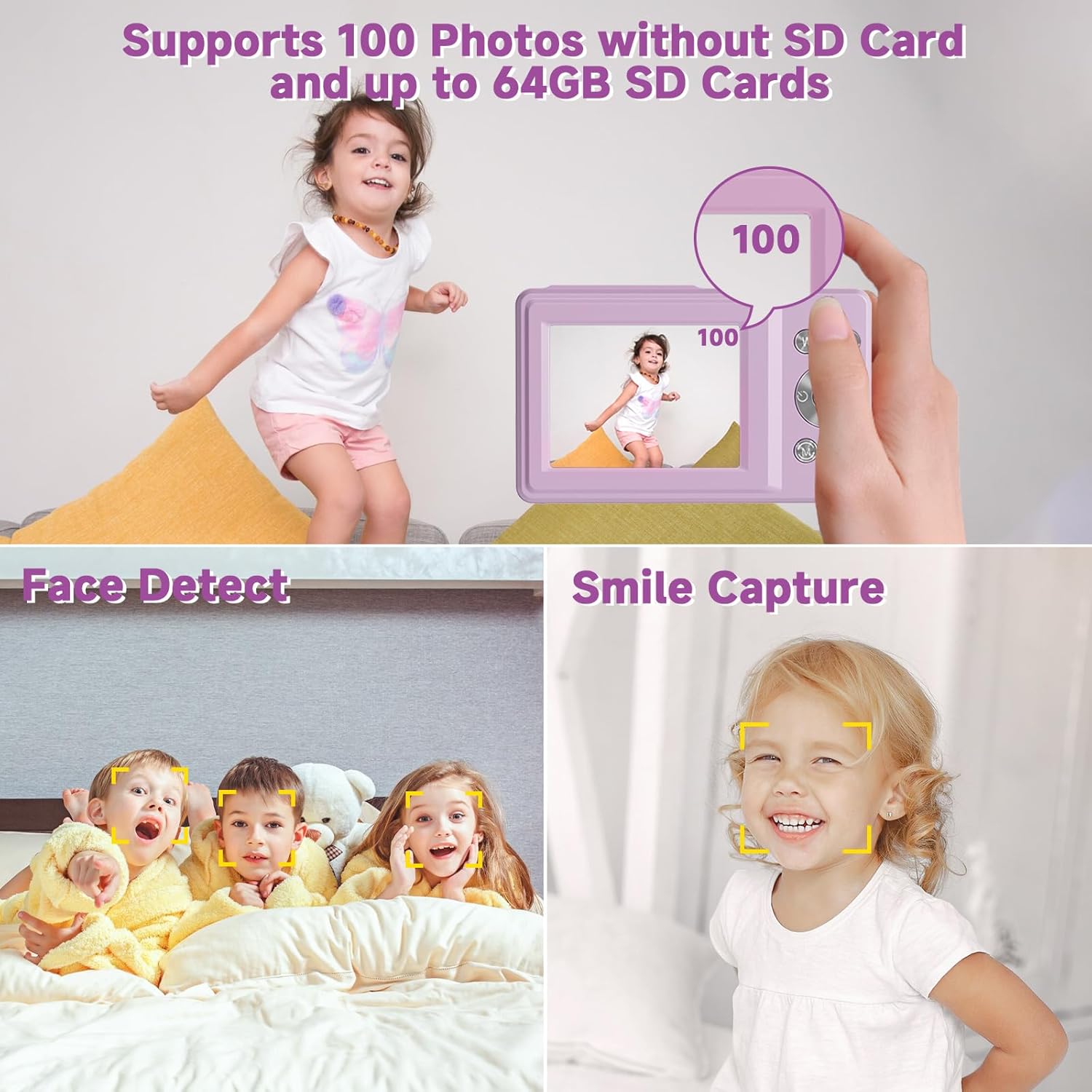 Digital Camera, FHD 1080P Digital Camera for Kids, Vintage Digital Camera with 16X Zoom, Face Detect, Smile Capture, Anti Shake, Compact Point and Shoot Camera Small Camera for Teens Purple - Image 4