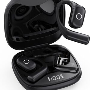 Ear Buds Open Ear Headphones Wireless Earbuds 80Hrs Playtime Bluetooth Ear Buds with Earhooks Bluetooth 5.4 Touch Control Air Conduction Sport Headsets IPX7 Waterproof Earphones for Running (A-Black)