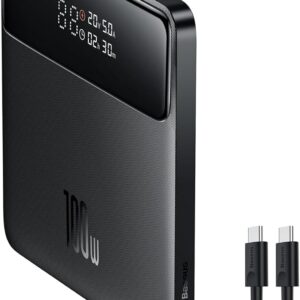 Baseus Power Bank, 20000mAh 100W PD Fast Charging Portable Charger with Digital Display, Blade HD Laptop Battery Bank for ROG Ally, Steam Deck, MacBook, iPad, iPhone, Samsung (Matte Black)