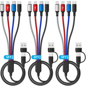 HanCenDa 4 in 2 Multi Charging Cable, 3Pack 6FT Multi Chargers for All Devices Nylon Braided USB A/C to 2*Lighting/Typc C/Micro USB Port Universal Multi USB Charger Cable for iPhone 15