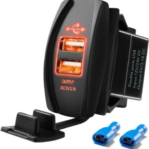 Xislet UTV ATV Dual USB Charger Universal Rocker Style Fast Charger Port Compatible with Polaris RZR, RV, Boats, Trucks for Phone GPS Electric Device