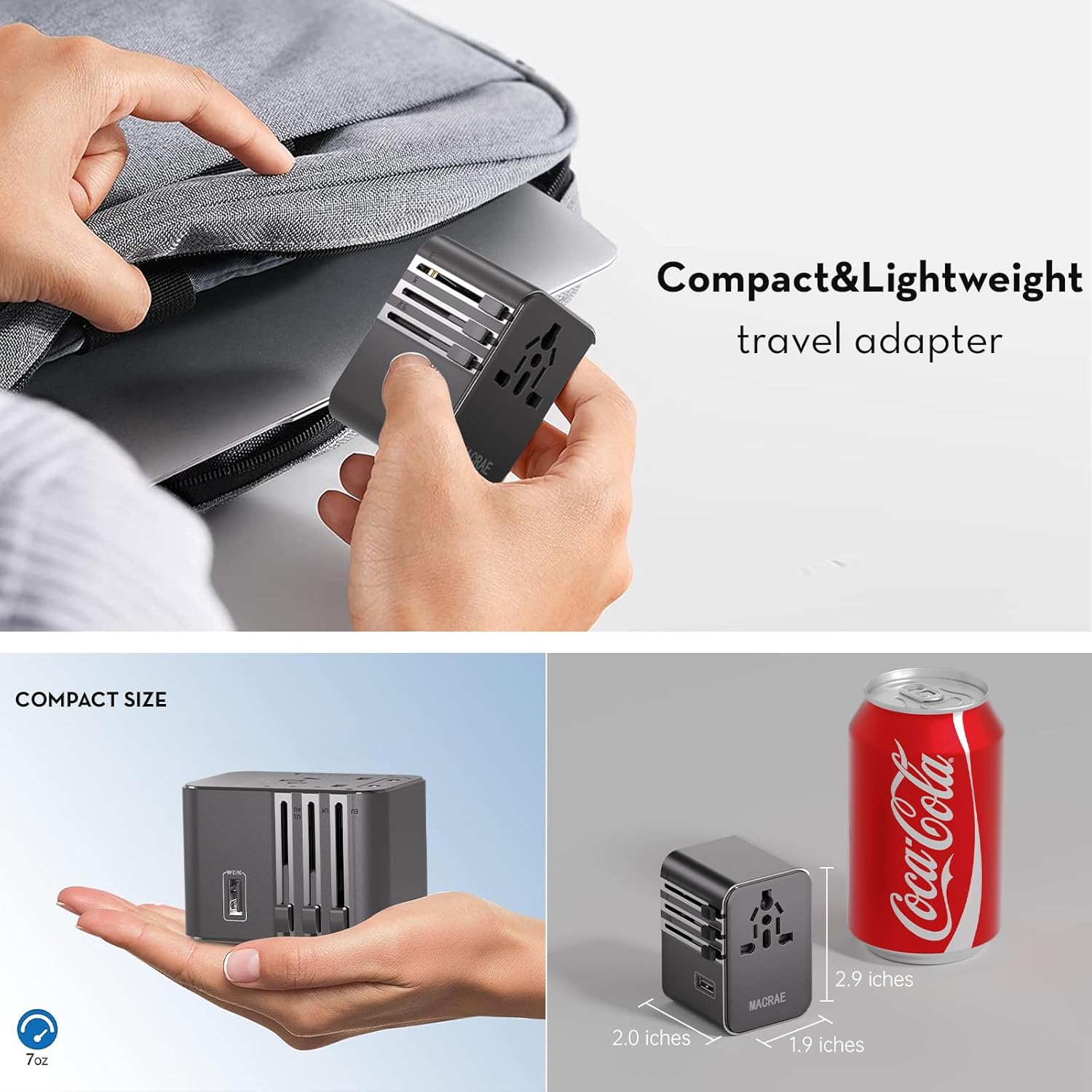 Universal Travel Adapter Worldwide with 3 USB C and 2 USB A Ports, MACRAE Universal European Plug Adaptor US to World, International Power Adapter for EU, USA, UK, Australia, Thailand, India etc - Image 6