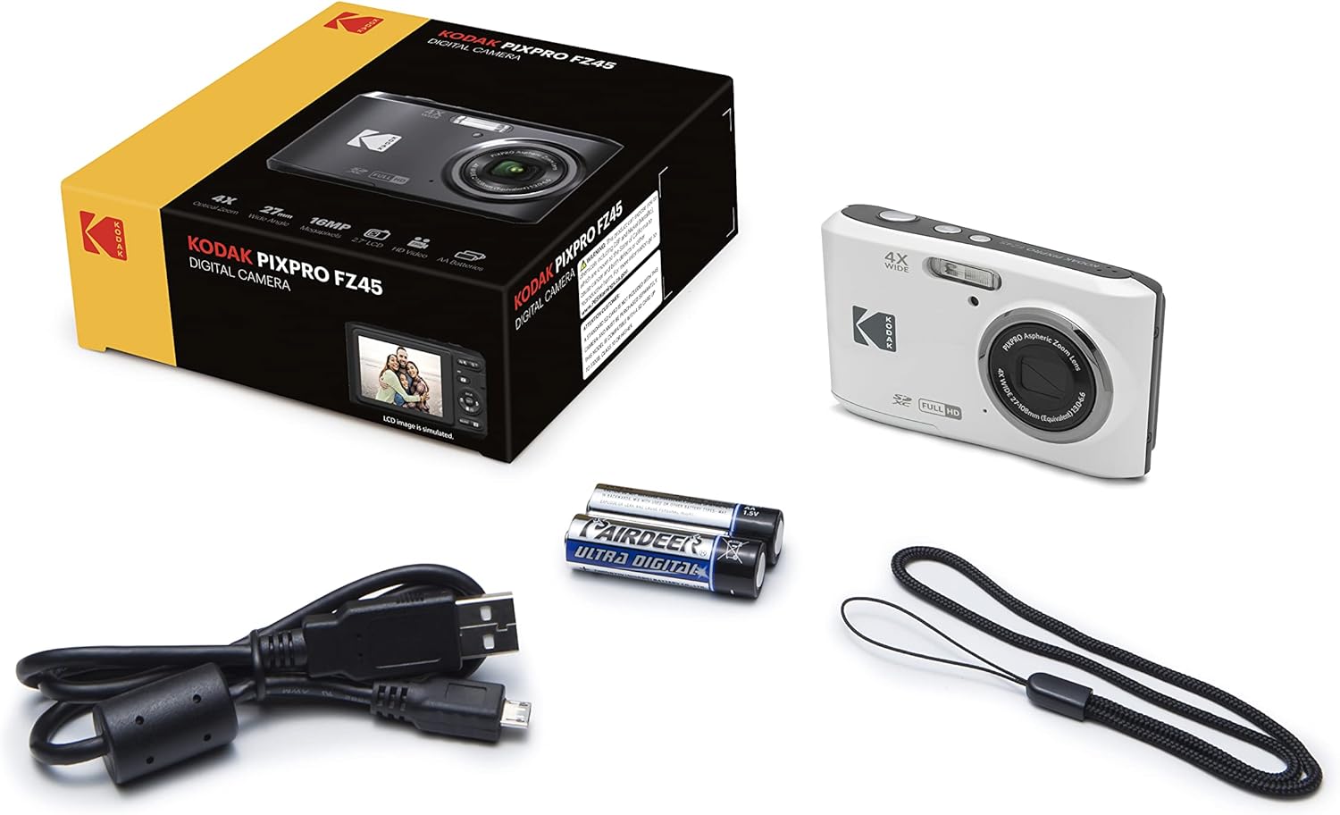 Kodak PIXPRO FZ45 Digital Camera + Black Point & Shoot Camera Case + Transcend 64GB SD Memory Card + Tri-fold Memory Card Wallet + Hi-Speed SD USB Card Reader + More! (White) - Image 6