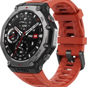 Amazfit T-Rex 3 Rugged/Military Smart Watch 48mm, GPS (with Privacy), Offline Maps, Long Battery Life,328 Feet Water-Resistant, 170 Fitness/Sport Modes, AI, Voice Control, for Android or iPhone, Lava