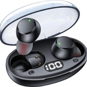 Wireless Earbuds Bluetooth 5.4 Headphones Ear Buds with Mic & LED Power Display IPX7 Waterproof Mini Earbud Stereo Sound Ultra-Light Earphones for Phone Sports Exercise Running Working Gym Black S