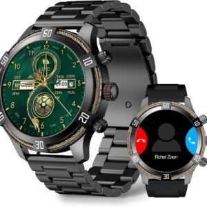 Smart Watch for Men Bluetooth Answer/Make Call, 1.43" AMOLED Display Luxury Smartwatch, Fitness Tracker with 100+ Sport Modes, Heart Rate/Sleep Monitor for iOS Android, 2 Watch Bands (Black)