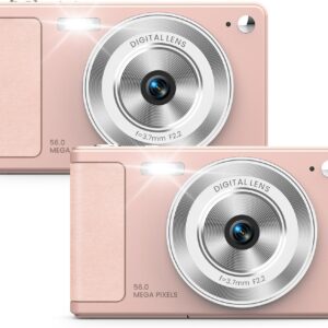 WONNIE Digital Camera 56MP, FHD 1080P Point & Shoot Camera with 32GB SD Card, 2 Batteries, and Lanyard, Ideal for Kids & Teens, Suitable Gift for Girls,Pink, 2-Pack