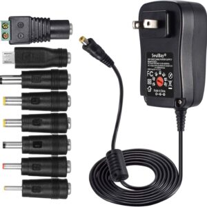 SoulBay 12V Power Supply Universal AC DC Adapter Charger with Adjustable Output 5V 9V 3V 6V 4.5V 7.5V 12 Volt 1A 1.5A 2A for LED Strip Light CCTV Camera BT Speaker GPS Webcam Router, 5 FT Cord, 30W