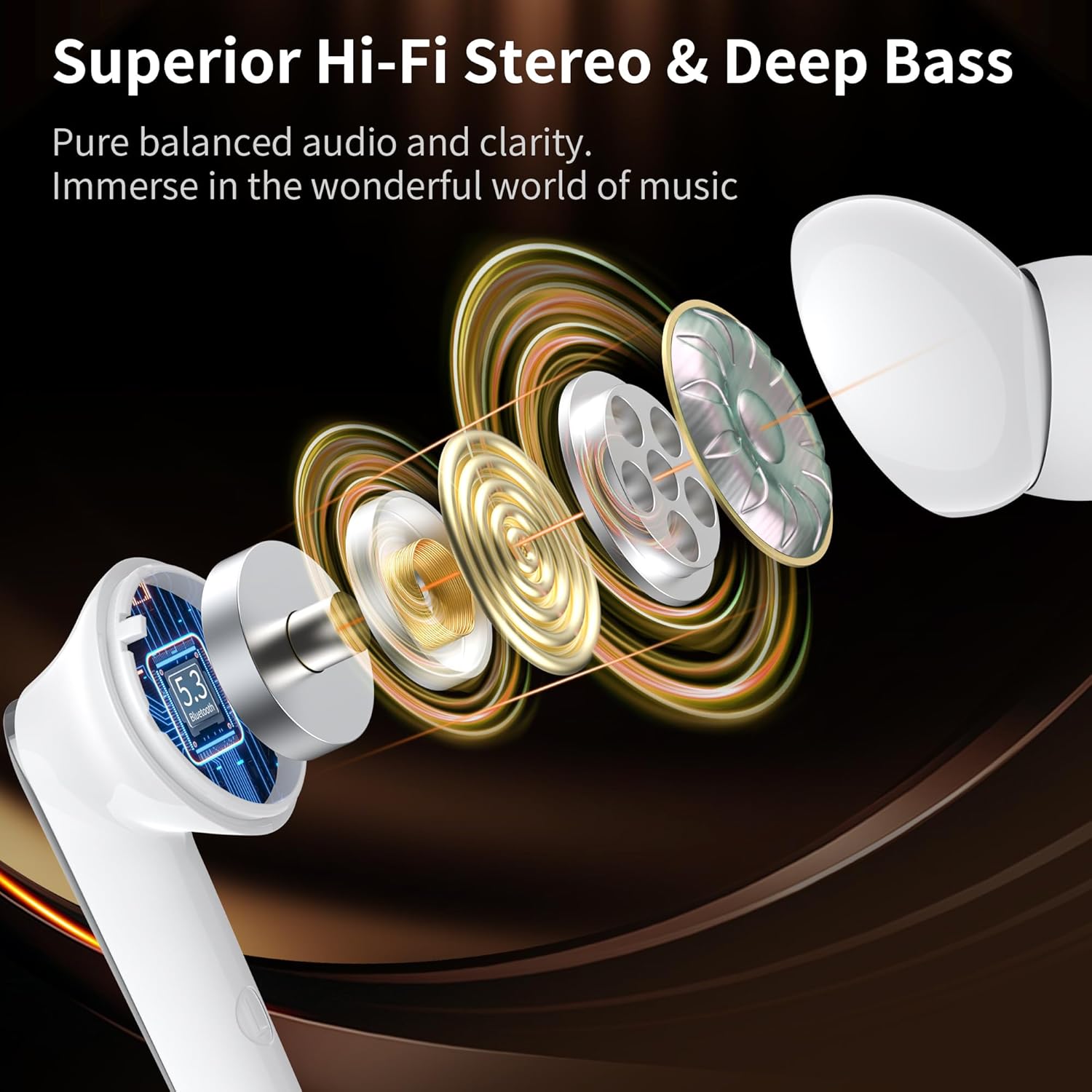 Monster N-Lite 203 AirLinks Wireless Earbuds, Bluetooth 5.3 Headphones HiFi Stereo, Wireless Earphones with 30H Playback, Type-C Charging, HD Clear Call, Touch Control, IPX6 Waterproof in-Ear Earbuds - Image 3