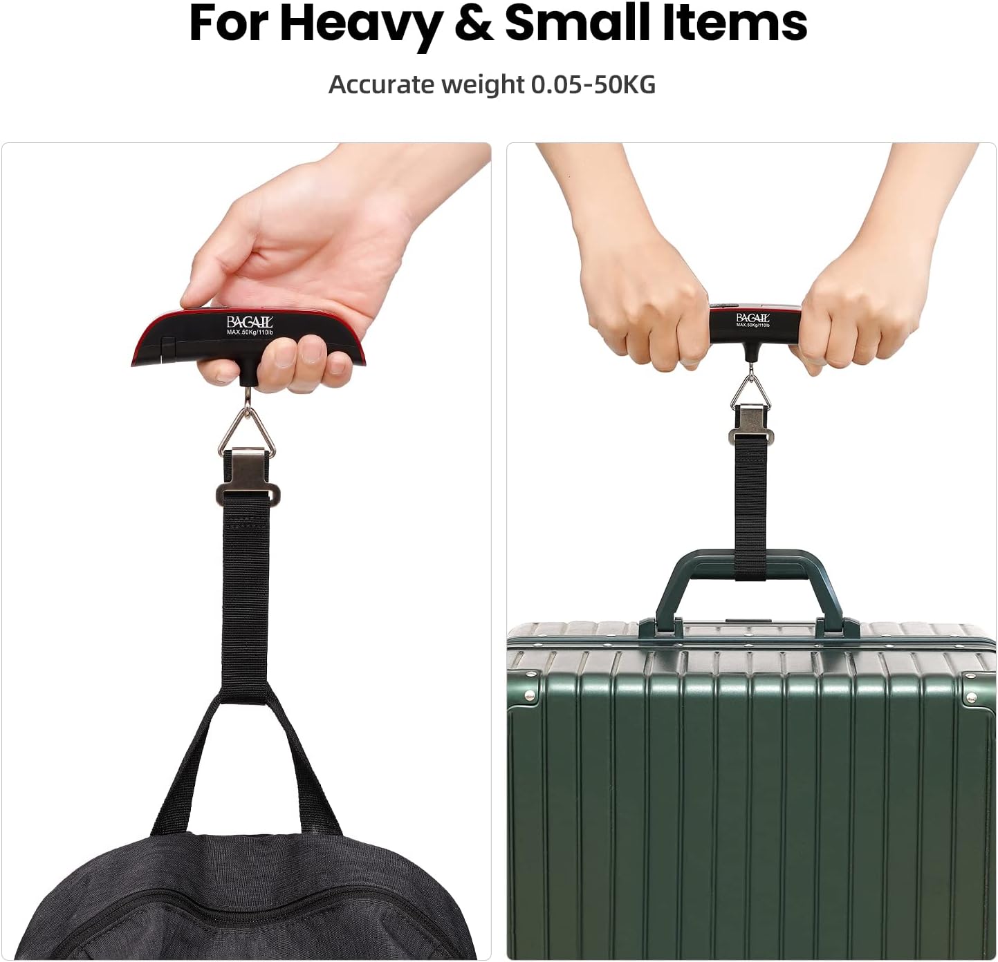 BAGAIL Digital Luggage Scale, 110lbs Hanging Baggage Scale with Backlit LCD Display, Portable Suitcase Weighing Scale, Travel Luggage Weight Scale with Hook, Strong Straps for Travelers - Image 8