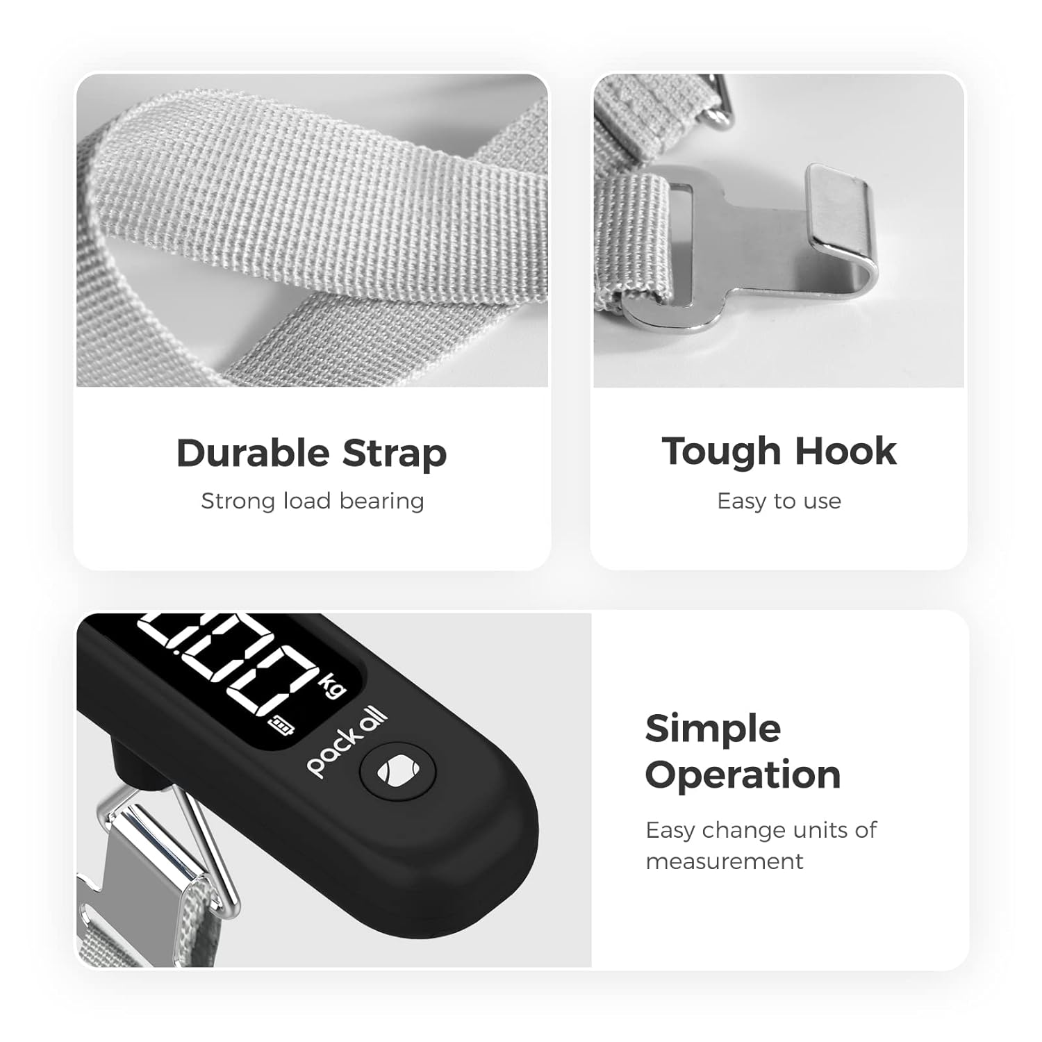 pack all 110 Lbs Luggage Scale, Digital Handheld Baggage Scale, Travel Suitcase Weight Scale with LCD Display, Battery Included, Black - Image 7