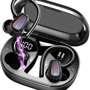 OYIB Wireless Earbuds Bluetooth 5.4 Headphones Sport, 50H Bluetooth Earbuds with Earhooks, Over Ear Bud Deep Bass with ENC Mic, IP7 Waterproof Wireless Earphone for Workout/Running, Black