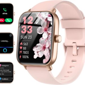Smartwatch for Men Women, Alexa Built-in, 1.8" Fitness Tracker, IP68 Waterproof Smartwatch for Android & iPhone with Bluetooth Call (Answer/Make), Heart Rate/SpO2/Sleep Monitor/Pedometer, Pink