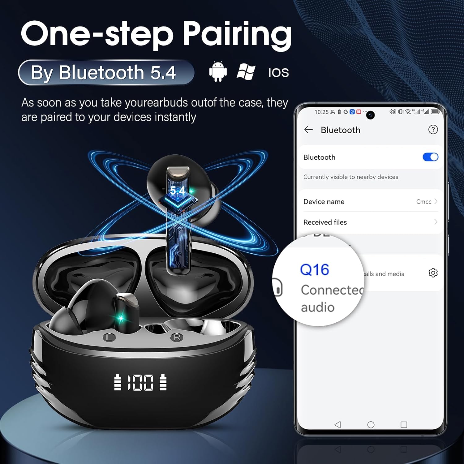 Wireless Earbuds Bluetooth 5.4 Headphones Premium Sound Ear Buds with ENC Noise Cancelling, 48H Playback in Ear Earphones with LED Display, IPX7 Waterproof Earbuds for iOS Andriod Sport/Workout/Black - Image 6