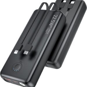 Portable Charger with Built in Cables-22.5W PD20W Fast Charging Power Bank 27,000mAh Battery Pack with Flashlight, Compatible with iPhone Samsung etc(1 Pack)