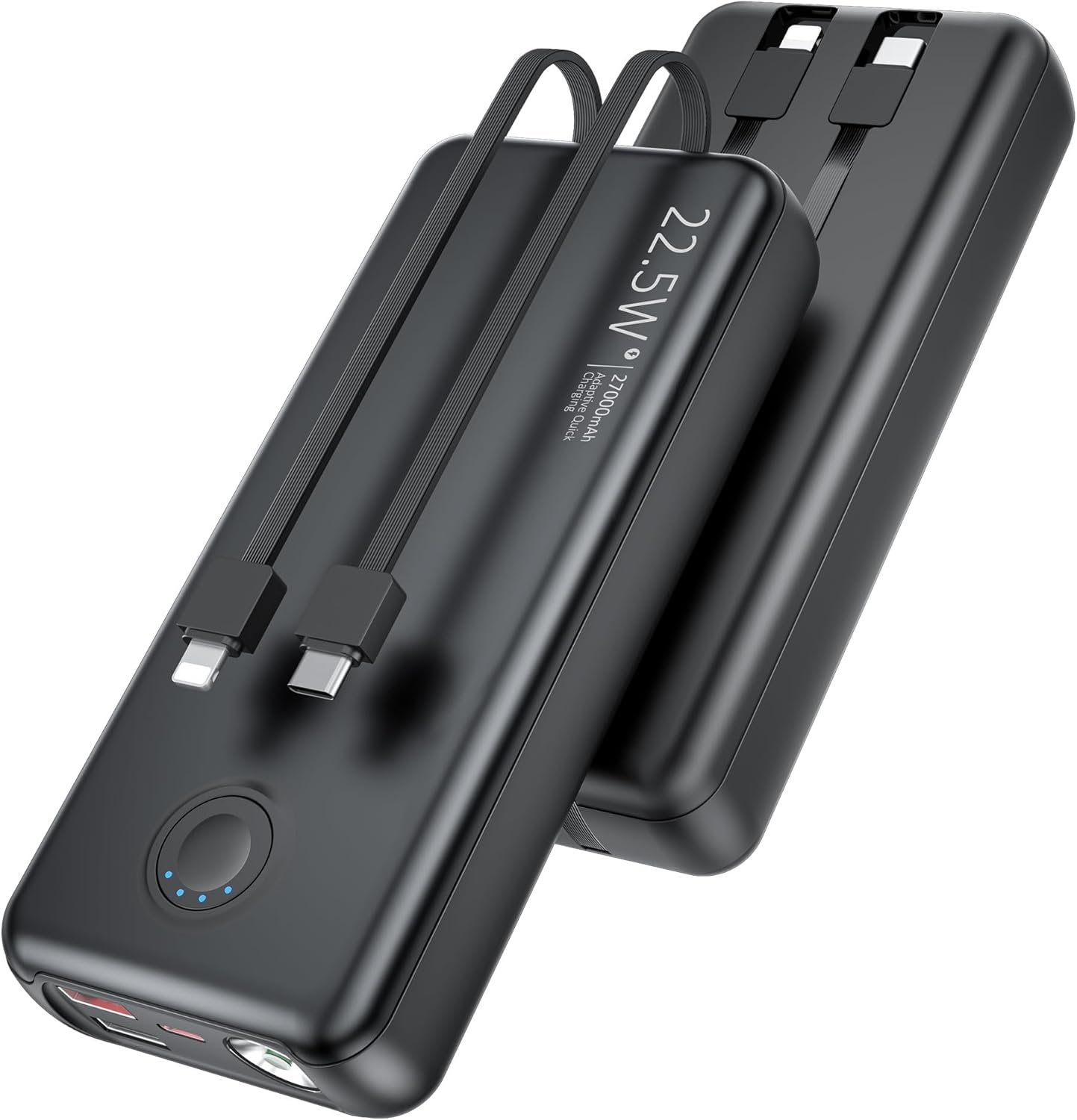 Portable Charger with Built in Cables-22.5W PD20W Fast Charging Power Bank 27,000mAh Battery Pack with Flashlight, Compatible with iPhone Samsung etc(1 Pack)